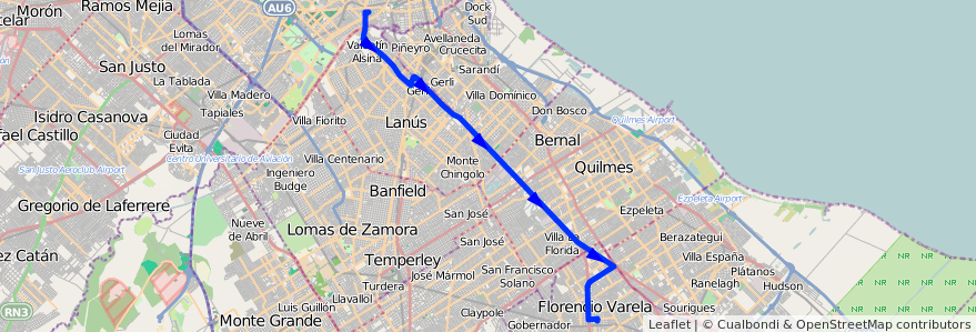 Mapa del recorrido C Pompeya-Varela de la línea 178 en Buenos Aires.
