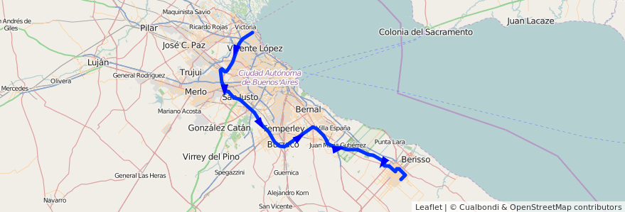 Mapa del recorrido Camino Centenario de la línea 338 (TALP) en Provincia di Buenos Aires.