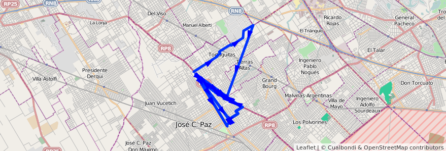 Mapa del recorrido Chacarita-1. de Mayo de la línea 176 en ブエノスアイレス州.