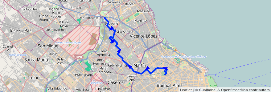 Mapa del recorrido Chacarita-Bº S.Isidro de la línea 87 en Argentinien.