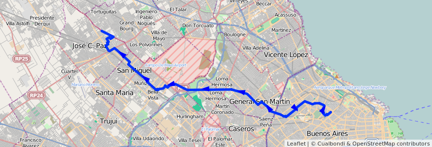 Mapa del recorrido Chacarita-Fabrica Eat de la línea 176 en Arjantin.