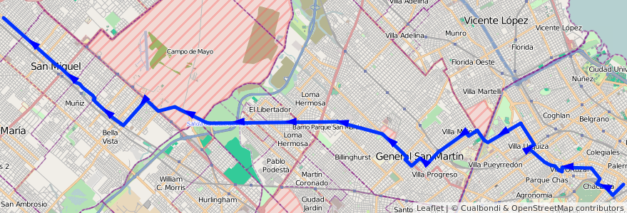 Mapa del recorrido Chacarita-J. C. Paz de la línea 176 en Argentinien.