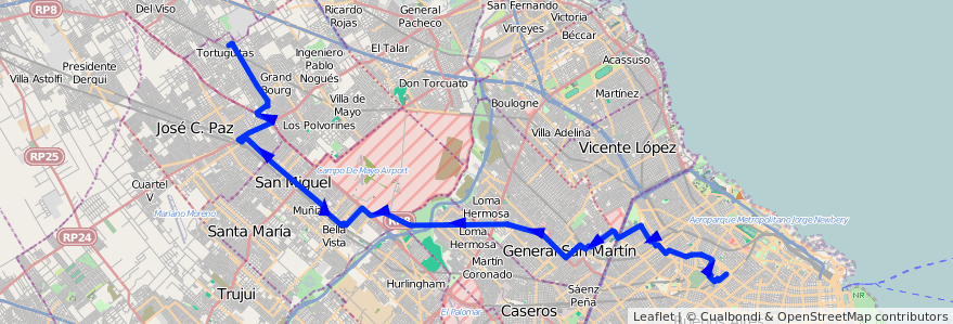 Mapa del recorrido Chacarita-Tortuguitas de la línea 176 en ブエノスアイレス州.