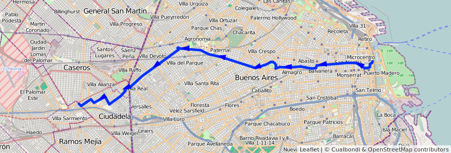 Mapa del recorrido Ciudadela-Creo.Centra de la línea 146 en 阿根廷.