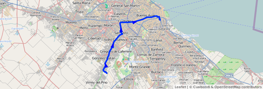 Mapa del recorrido Const.-B. La Foresta de la línea 96 en Argentina.