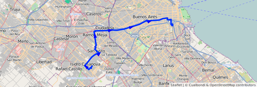 Mapa del recorrido Const.-B. San Alberto de la línea 96 en Argentina.