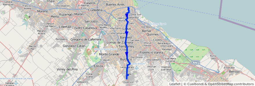 Mapa del recorrido Const.-Guernica de la línea 79 en بوينس آيرس.