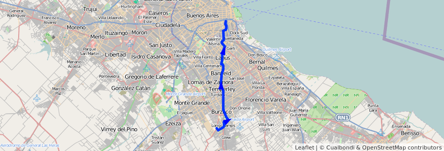 Mapa del recorrido Const.-Rayo de Sol de la línea 79 en 布宜诺斯艾利斯省.