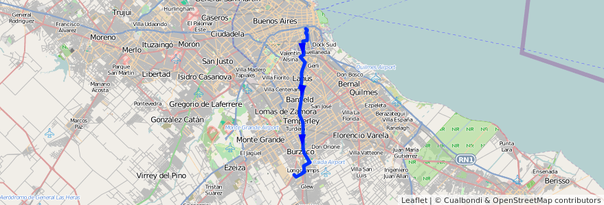 Mapa del recorrido Const.-Rayo de Sol de la línea 79 en Province de Buenos Aires.