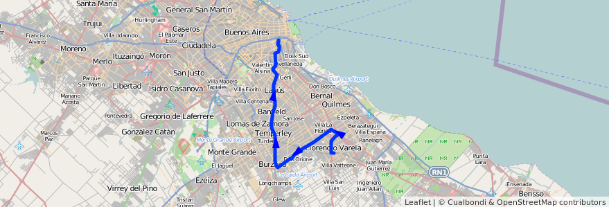 Mapa del recorrido Const.-Varela x 2 de la línea 79 en Буэнос-Айрес.