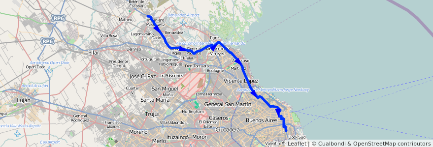 Mapa del recorrido Constitucion-Escobar de la línea 60 en آرژانتین.