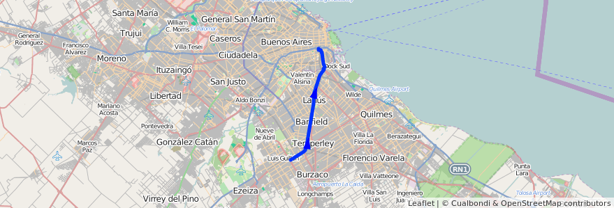 Mapa del recorrido Constitucion-Llavallol de la línea 51 en 布宜诺斯艾利斯省.