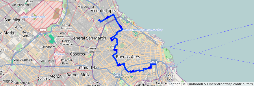 Mapa del recorrido Constitucion-V. Lopez de la línea 133 en Autonomous City of Buenos Aires.