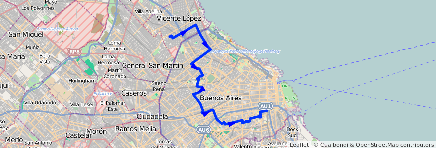 Mapa del recorrido Constitucion-V. Lopez de la línea 133 en Ciudad Autónoma de Buenos Aires.