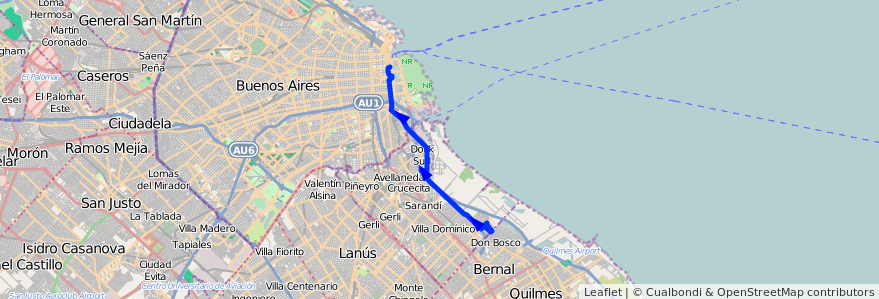 Mapa del recorrido Correo-B. Grafico de la línea 159 en Argentina.