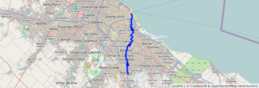 Mapa del recorrido Correo Central-Escalad de la línea 74 en Province de Buenos Aires.