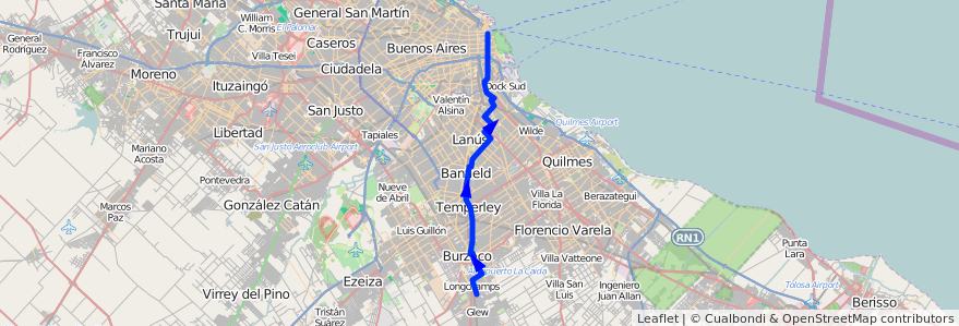 Mapa del recorrido Correo Central-Escalad de la línea 74 en Буэнос-Айрес.