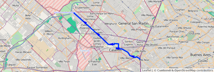 Mapa del recorrido Cpo.de Mayo-Ciudadela de la línea 237 en Partido de Tres de Febrero.