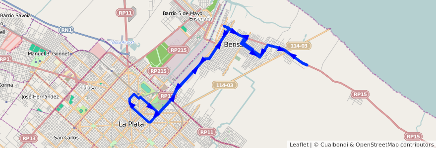 Mapa del recorrido Cx60 de la línea 202 en Province de Buenos Aires.