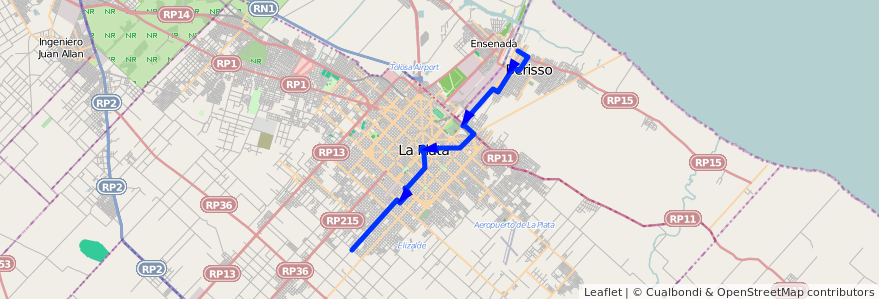 Mapa del recorrido D de la línea 214 en ブエノスアイレス州.