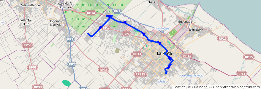 Mapa del recorrido D de la línea 273 en Partido de La Plata.