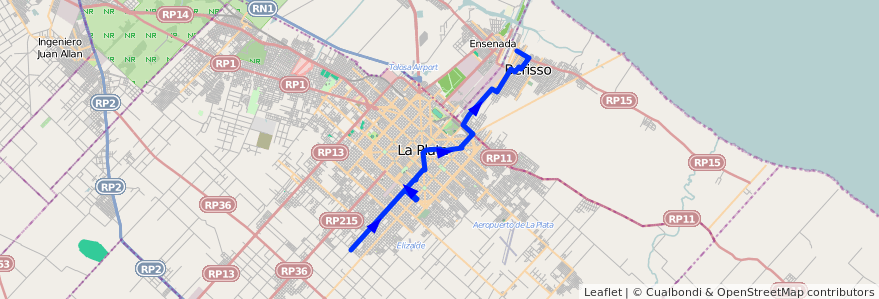 Mapa del recorrido D de la línea 214 en 부에노스아이레스주.