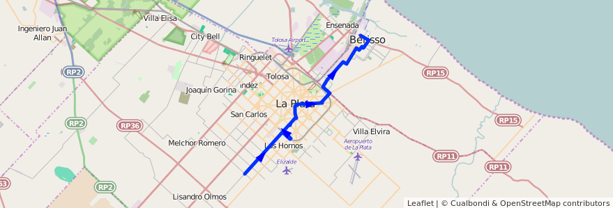 Mapa del recorrido D de la línea 214 en Buenos Aires.