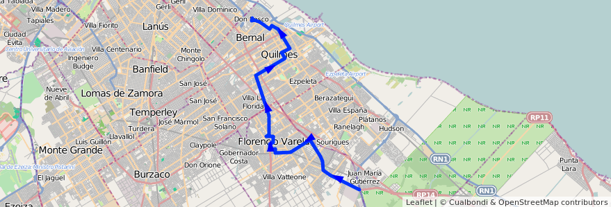 Mapa del recorrido Ramal 6 - Don Bosco de la línea 324 en Province de Buenos Aires.