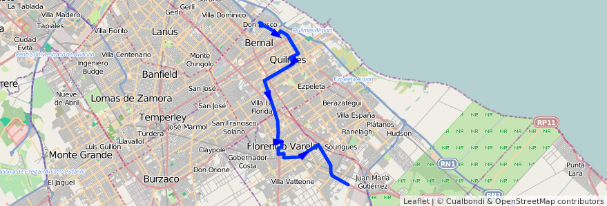 Mapa del recorrido Ramal 6 - Don Bosco de la línea 324 en Provincia di Buenos Aires.