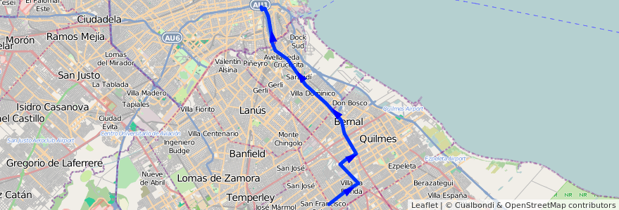 Mapa del recorrido Dif.Constitucion-Sola de la línea 148 en Buenos Aires.