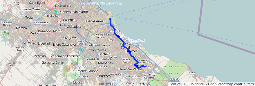 Mapa del recorrido Dif.Correo-Ranelagh de la línea 159 en بوينس آيرس.