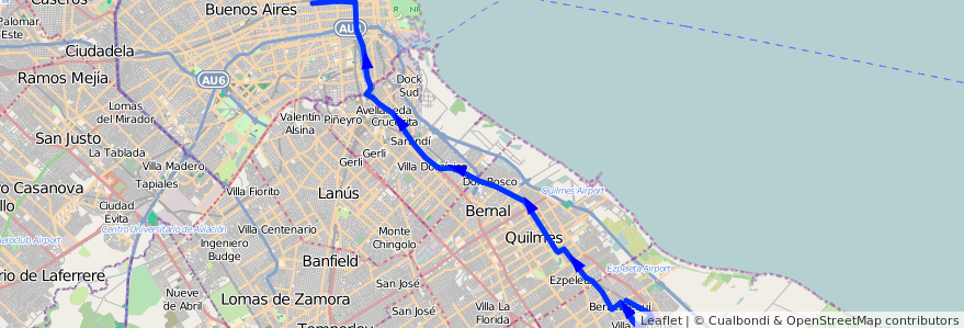 Mapa del recorrido Dif.Once-Berazategui de la línea 98 en アルゼンチン.