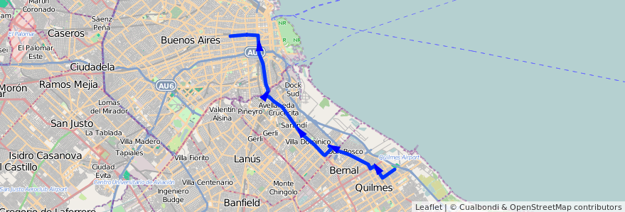 Mapa del recorrido Dif.Once-Quilmes de la línea 98 en آرژانتین.