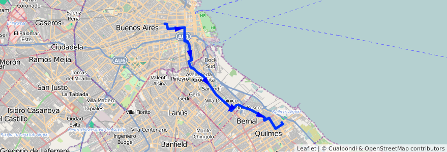 Mapa del recorrido Dif.Once-Quilmes de la línea 98 en 아르헨티나.