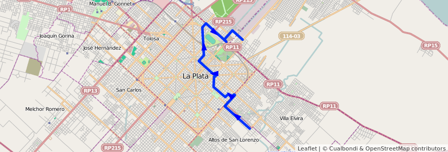 Mapa del recorrido Dique de la línea 275 en Buenos Aires.