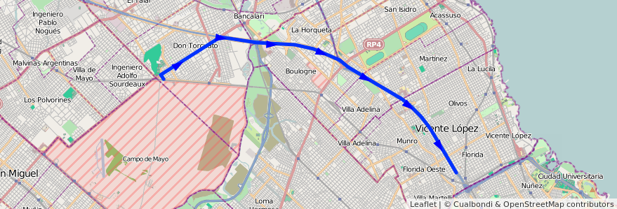 Mapa del recorrido Don Torcuato-Vte.Lope de la línea 371 en 布宜诺斯艾利斯省.