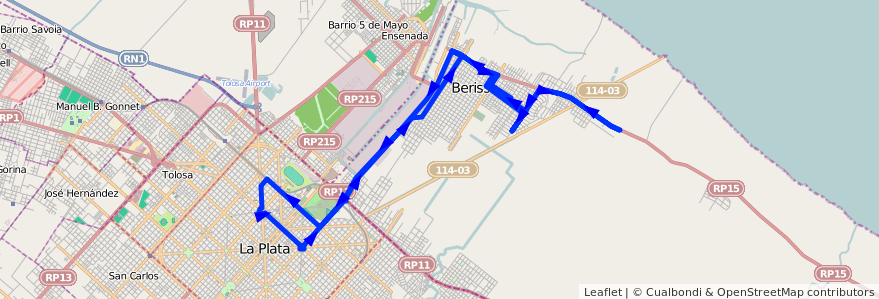 Mapa del recorrido Dx1 de la línea 202 en Province de Buenos Aires.