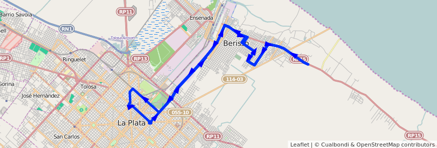 Mapa del recorrido Dx1 de la línea 202 en 부에노스아이레스주.
