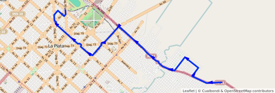 Mapa del recorrido El Carmen de la línea 202 en Partido de La Plata.