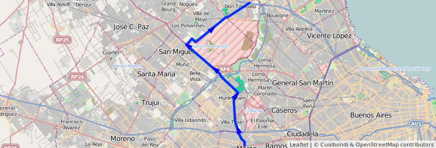 Mapa del recorrido Est.Moron-Don Torcuat de la línea 244 en استان بوئنوس آیرس.