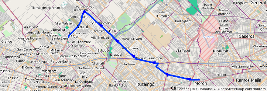 Mapa del recorrido Est.Moron-Las Catonas de la línea 269 en Buenos Aires.