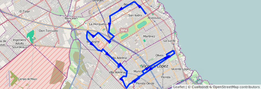 Mapa del recorrido Est.San Isidro-Olivos de la línea 333 en Buenos Aires.