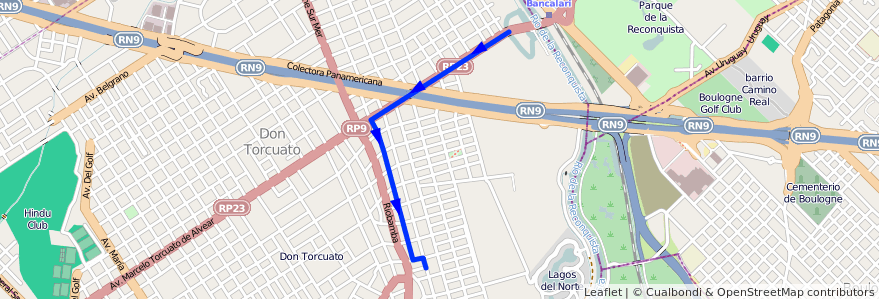 Mapa del recorrido Est.Virreyes-B.Aviaci de la línea 371 en Don Torcuato.