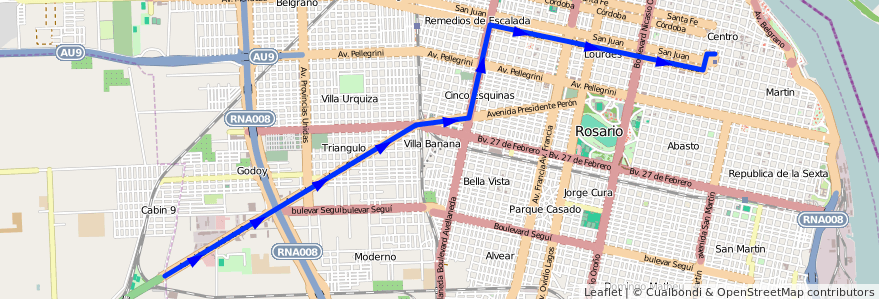 Mapa del recorrido etropolitana de la línea M en Rosario.