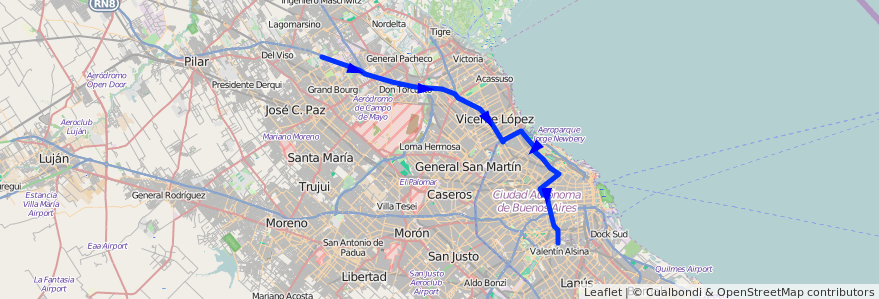 Mapa del recorrido Fonavi de la línea 15 en Argentina.