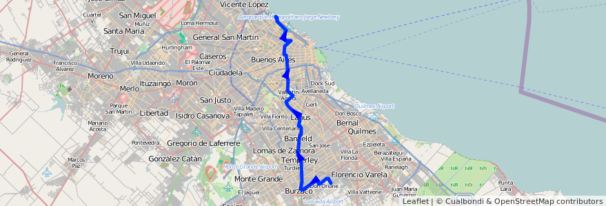 Mapa del recorrido G Claypole-C.Univ. de la línea 160 en Argentinien.