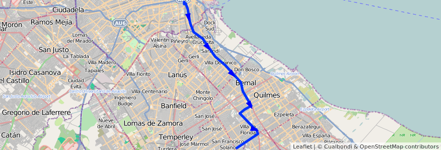 Mapa del recorrido G Constitucion-Solano de la línea 148 en 부에노스아이레스주.