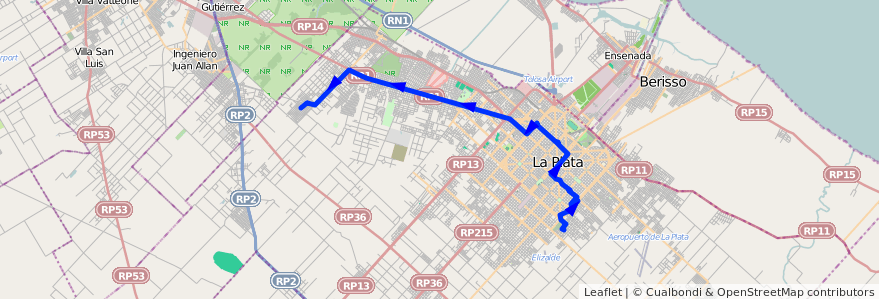 Mapa del recorrido G de la línea 273 en Partido de La Plata.