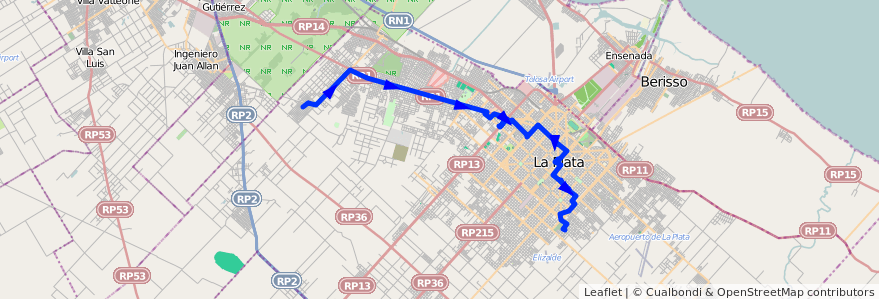 Mapa del recorrido G de la línea 273 en Partido de La Plata.