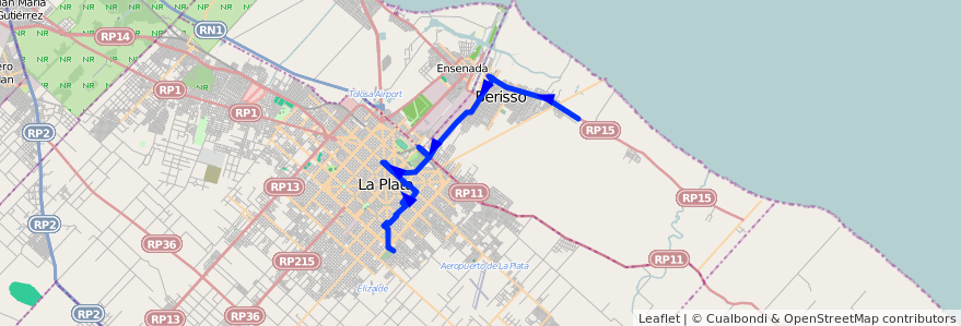 Mapa del recorrido G por Facultades de la línea 202 en 布宜诺斯艾利斯省.